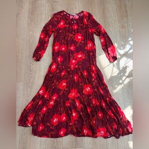 Sonoma Burgundy Floral Midi Dress Women’s Medium Long Sleeve